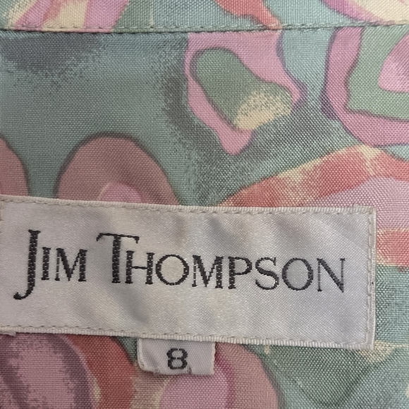 Vintage 80s Jim Thompson 100% Silk Cottagecore Pastel Button Down Blouse 8 - Picture 4 of 10